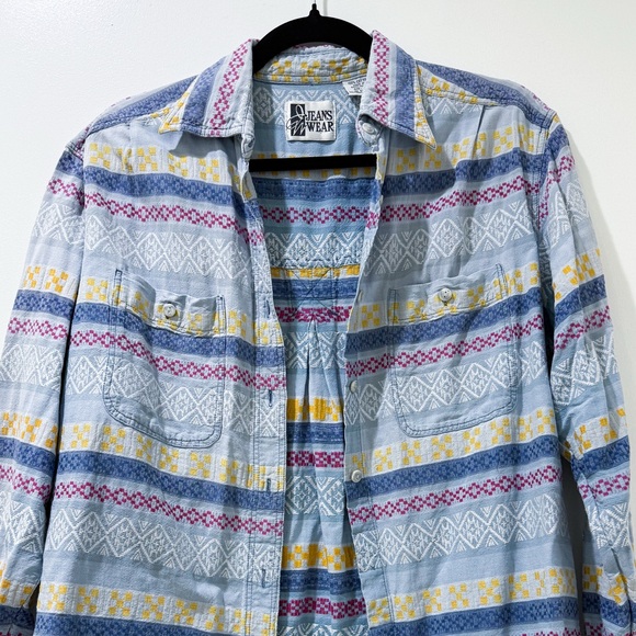 Vintage 80s/90s Cotton Boho Western Button-Down - Picture 1 of 3